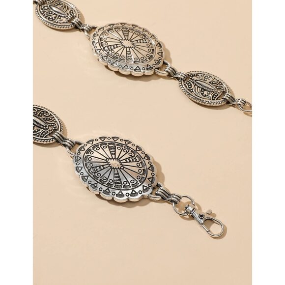 Western Metal Oval Concho Chain Belt For Women Silver Cowgirl Belt For 3132 - Picture 7 of 9